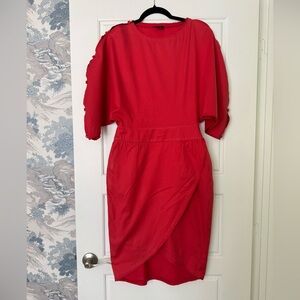 FENDI Red Silk Mid-Length Tulip Hem Dress With Batwing Sleeve Size 42 US 6